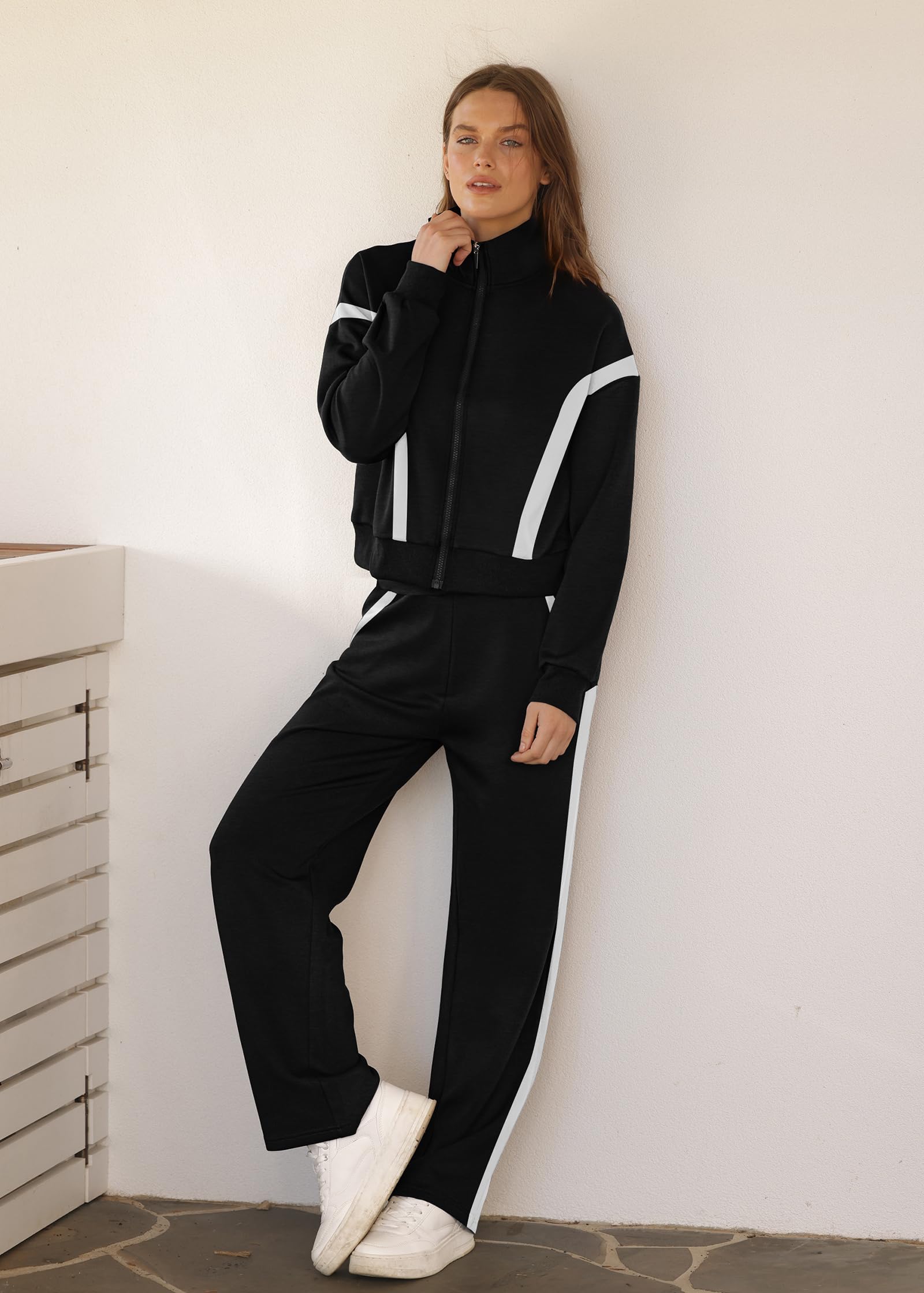 XIEERDUO Lounge Sets for Women Fall Outfits 2025 Airport Outfits Cruise Two 2 Piece Teacher Zip Up Sweatsuits Workout Set Tracksuit Fashion Clothes Winter Travel Vacation Essentials Sweatshirt Black M