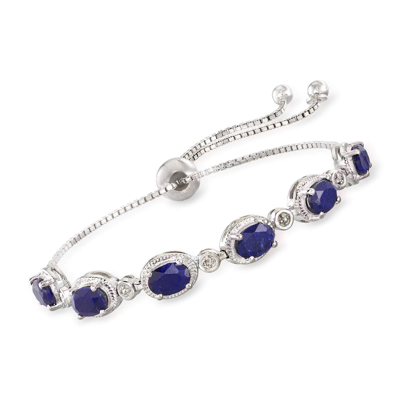 Ross-Simons 6.75 ct. t.w. Sapphire Bolo Bracelet With Diamonds in Sterling Silver
