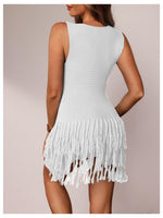 Load image into Gallery viewer, winkbay Women's Fringe Sleeveless Mini Dress Crew Neck Bodycon Knit Party Club Dresses White Medium
