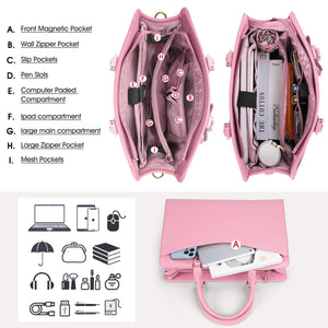 RAINSMORE Laptop Bag for Women 15.6 Inch PU Tote Bag Business Office Work Bag Waterproof Briefcase Computer Tote Lightweight Handbag Shoulder, Pink