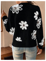 Load image into Gallery viewer, SHENHE Women's Floral Print Button Down Cardigan V Neck Drop Shoulder Knit Outerwear Black Medium
