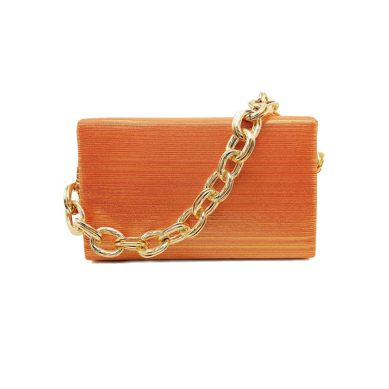 CORIOS Evening Bag for Women Square Box Clutch Bag Bridal Wedding Purse Sparkly Sequin Handbag Elegant Shoulder Bag With Chain Glitter Crossbody Bag for Cocktail Prom Party Banquet Orange