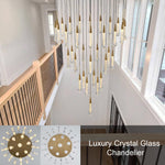 Load image into Gallery viewer, 34-Light Gold Chandeliers for High Ceilings, Large Raindrop Chandelier for Foyer, Entryway, Staircase, Luxury Long Big Hanging Light Fixtures with Glass, Brass Pendant Light Fixtures Living Room
