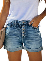 Load image into Gallery viewer, Angerella Denim Shorts for Women Mid Rise Ripped Jean Shorts Stretchy Folded Hem Hot Short Jeans (Medium, 03 Blue)

