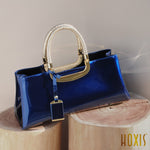 Load image into Gallery viewer, HOXIS Glossy Faux Patent Leather Structured Shoulder Handbag Women Evening Party Satchel (Navy)
