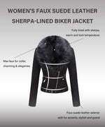 Load image into Gallery viewer, Bellivera Women's Faux Suede Leather Jacket Motocycle Sherpa-Lined Coat with Detachable Fur Collar 8830 Black M
