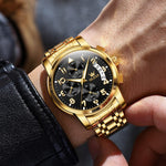 Load image into Gallery viewer, OLEVS Watches for Men,Mens Watches,Mens Gold Watch Big Large Face Black and Gold Waterproof Stainless Steel Dress Chronograph Luxury Water Resistant Fashion Roman Numerals Wrist Watch,Reloj Hombre
