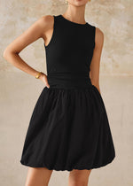 Load image into Gallery viewer, KIRUNDO Summer Bubble Dress for Women 2025 Casual Mini Spring Bodycon Cocktail Dresses Sleeveless Drop Waist Sundress Beach(Black, Large)
