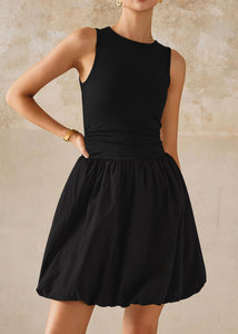 KIRUNDO Summer Bubble Dress for Women 2025 Casual Mini Spring Bodycon Cocktail Dresses Sleeveless Drop Waist Sundress Beach(Black, Large)