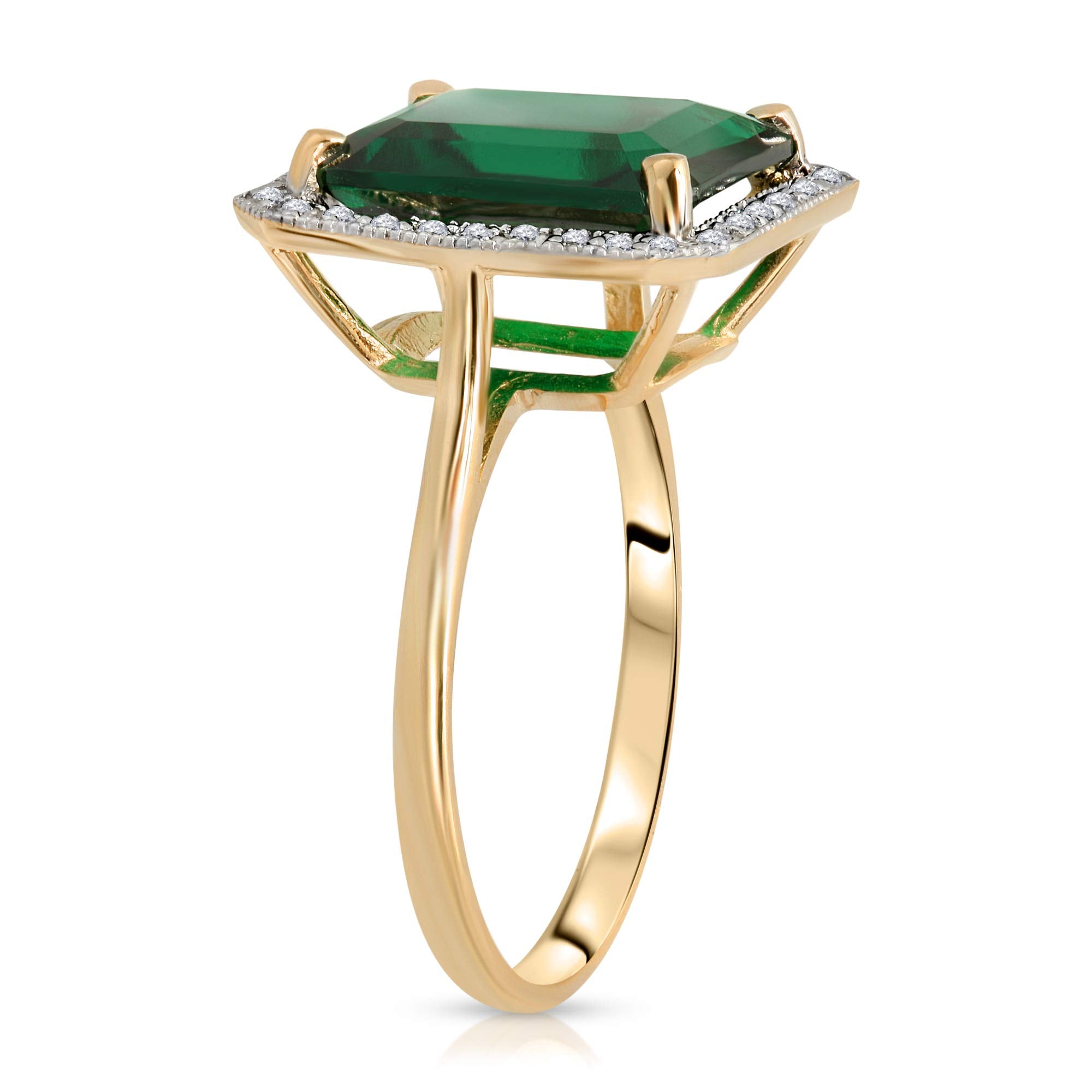 Galaxy Gold GG 4.70 Carat Total Weight 14K Solid Yellow Gold Emerald with Natural Diamonds Halo Ring Brilliant Octagon Emerald Shape Cut Round Diamonds Anniversary Engagement Ring (8.5)