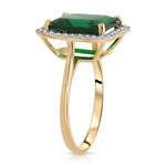Load image into Gallery viewer, Galaxy Gold GG 4.70 Carat Total Weight 14K Solid Yellow Gold Emerald with Natural Diamonds Halo Ring Brilliant Octagon Emerald Shape Cut Round Diamonds Anniversary Engagement Ring (8.5)

