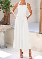 Load image into Gallery viewer, KIRUNDO Women Summer Sleeveless Halter Maxi Dress Sundress 2025 Casual Flowy Wedding Guest Cocktail Beach Vacation Dresses(White, Medium)
