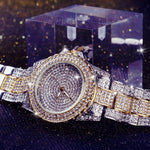Load image into Gallery viewer, Smalody Round Luxury Women Watch Crystal Rhinestone Diamond Watches Stainless Steel Wristwatch Iced Out Watch with Japan Quartz Movement for Women | Simulated Lab Diamonds (Mix Gold)
