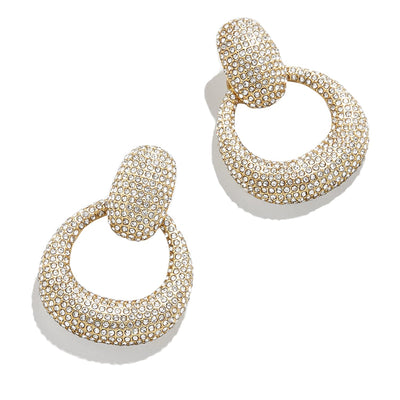 BaubleBar Jordan Statement Earrings - Luxurious Vintage Circular Silhouette Pave Drop Earrings, Retro Door Knocker Earrings, Hypoallergenic, Gold Plated Brass Earrings for Women, Fashion Jewelry