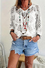Load image into Gallery viewer, Allimy Womens Summer Sexy Tops for Women 2026 Crochet Coverups Long Sleeve Sweaters V Neck Beach Cover ups Resort Wear Vacation Cruise Outfits Boho Clothes White US 8 10
