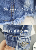 Load image into Gallery viewer, Nihsatin Women’s Puff Sleeve Cropped Denim Jacket Button-Up Short Jean Coat
