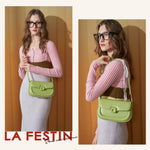 Load image into Gallery viewer, LA FESTIN Leather Shoulder Bag for Women - Adjustable Strap Crossbody Satchel Handbags with Buckle Closure (Matcha Green)
