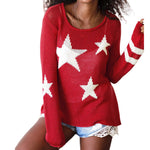 Load image into Gallery viewer, Winioder Women American Flag Sweater 4th of July Long Sleeve Crewneck Star Sweatshirt Vintage Hollow Out Knit Pullover Jumper Tops(Star Red,S)

