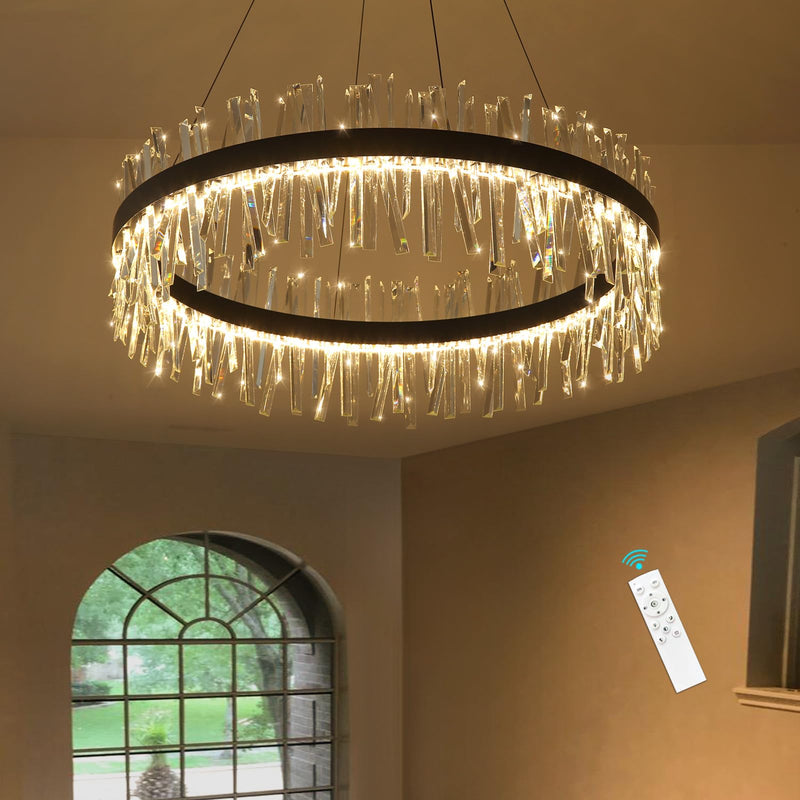 HAIXIANG Glam LED Chandelier 39.3 Inch Crystal Ring Chandeliers with Remote Dimmable LED Light Indoor Hanging Lights Luxury Ceiling Pendant Lighting Fixtures Living Dining Bedroom Gold Light