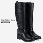 Load image into Gallery viewer, Vepose Women's Knee High Boots, Tall Riding Boots Low Heel with Wide Calf and Extra Wide Width, 949W - Black, Size 6.5W US - Buckle and Inside Zip (CJY949W Black 06.5)
