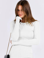Load image into Gallery viewer, ANRABESS Women Long Sleeve Crewneck Rib Knit Slim Fit Shirts Basic Tee Tops 2025 Casual T-Shirt Going Out Workout Outfits White Medium

