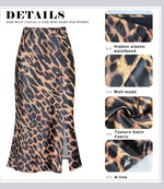 Load image into Gallery viewer, Women&#39;s Side Slit A Line Satin Midi Skirt Elastic High Waisted Cheetah Leopard Print Silk Long Skirts for Women
