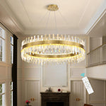 Load image into Gallery viewer, HAIXIANG Glam Crystal Chandelier 40 Inch Ring Chandeliers with Remote Dimmable LED Light Adjustable Hanging Lights Luxury Ceiling Pendant Lighting Fixtures for Living Dining Bedroom Foyer Gold Light
