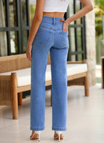 Load image into Gallery viewer, Sidefeel Women's Wide Leg Jeans High Waisted Straight Leg Stretchy Jeans Tummy Control Trendy Loose Ankle Denim Pants Sky Blue Size 14
