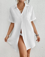 Load image into Gallery viewer, Bsubseach Swimsuit Coverup for Women Button Down Beach Shirts Blouse Short Sleeve Swimwear Cover Ups White M
