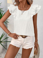 Load image into Gallery viewer, Falechay Womens Going Out Tops Cute Ruffle Short Sleeve Shirts Summer Casual T-Shirts Babydoll Women Blouses Trendy Chiffon Tunic Crewneck Ladies Y2K Bow Tie Wrinkles Tee Puff Sleeves White Shirt XS
