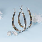 Load image into Gallery viewer, MICANU Silver Plated Oval Inside Out Crystal Hoop Earrings For Women Fashion Jewelry Gift (Brown)
