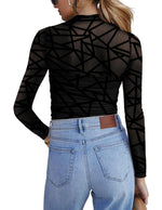 Load image into Gallery viewer, Zeagoo Fall Tops for Women Sexy Mesh Long Sleeve Tshirts Trendy Shirts Mock Neck Going Out Outfits
