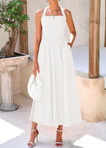 Load image into Gallery viewer, KIRUNDO Women Summer Sleeveless Halter Maxi Dress Sundress 2025 Casual Flowy Wedding Guest Cocktail Beach Vacation Dresses(White, Medium)
