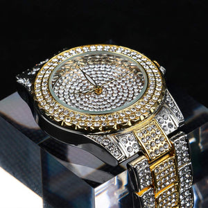 Smalody Round Luxury Women Watch Crystal Rhinestone Diamond Watches Stainless Steel Wristwatch Iced Out Watch with Japan Quartz Movement for Women | Simulated Lab Diamonds (Mix Gold)