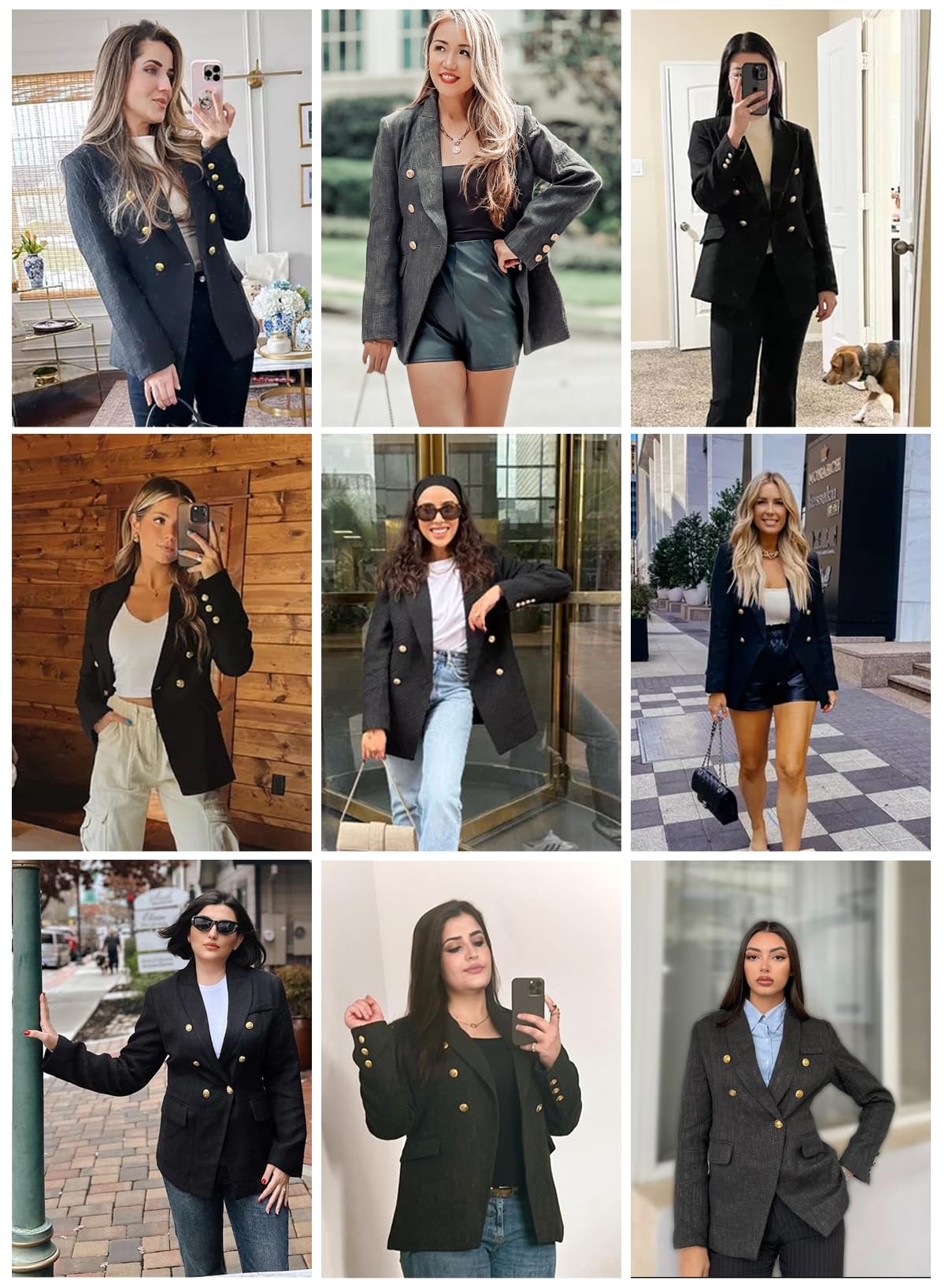 Happy Sailed Double Breasted Tweed Blazers for Women Slim Fitted Professional Lapel Collar Office Blazer Jackets Fall Long Sleeve Open Front Business Suits for Work Black Medium