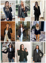 Load image into Gallery viewer, Happy Sailed Double Breasted Tweed Blazers for Women Slim Fitted Professional Lapel Collar Office Blazer Jackets Fall Long Sleeve Open Front Business Suits for Work Black Medium
