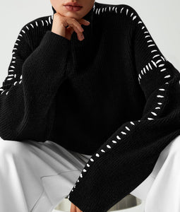 PRETTYGARDEN Women's Chunky Knit Winter Sweaters Casual Long Sleeve Mock Neck Oversized Loose Pullover Sweater Tops (Black,Medium)