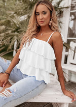 Load image into Gallery viewer, KIRUNDO Spaghetti Strap Babydoll Ruffle Tops for Women 2025 Summer Layered Flowy Beach Fashion Vacation Cruise Outfits(White, Small)
