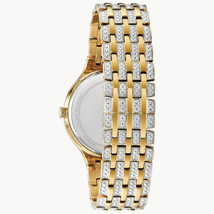 Bulova Ladies' Crystal Phantom Gold Tone Stainless Steel 2-Hand Quartz Watch, 440 Crystals and Pave Dial Style: 98L263