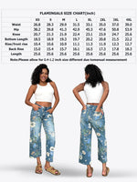 Load image into Gallery viewer, Flamingals Mid-Rise Vintage Floral Straight Leg Pants for Women Summer Casual Denim Pants Mid Blue L
