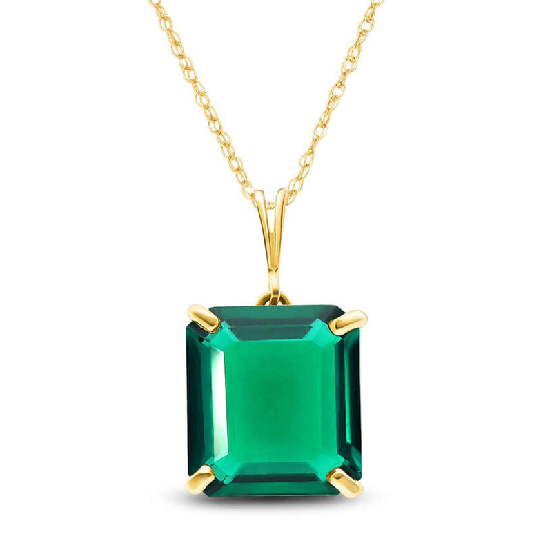 Galaxy Gold GG 14K Solid Yellow Gold Necklace With Octagon Shape 4.5 ctw High Polished Genuine Emerald - Grade AAA (Yellow Gold 16 Inch) LAB GROWN GENUINE REAL EMERALD
