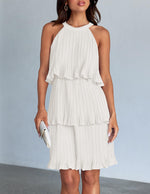 Load image into Gallery viewer, ZESICA Women&#39;s 2024 Summer Halter Dresses Sleeveless Ruffle Tiered Layered Chiffon Pleated A Line Swing Mini Dress,White,Medium
