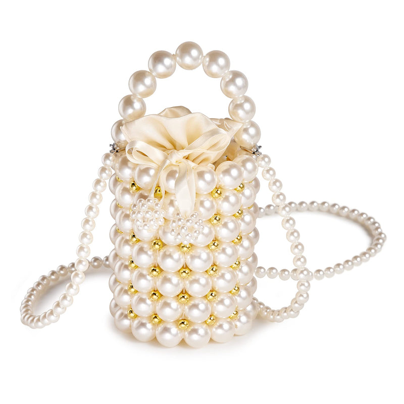 Grandxii Pearl Clutch Purse White Summer Handbag Evening Bag Beaded bag For Women Small Bag Mini