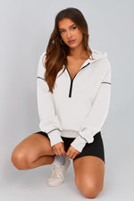 Load image into Gallery viewer, PRETTYGARDEN Women's 2025 Fall Hooded Sweatshirts Long Sleeve Half Zip Cropped Hoodies Pullover Winter Fashion Clothes (White,Medium)
