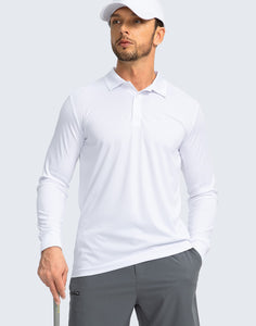 Men's Polo Shirt Long Sleeve Golf Shirts Lightweight UPF 50+ Sun Protection Cool Shirts for Men Work Fishing Outdoor(White, XXL)