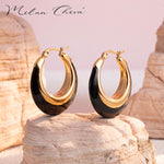 Load image into Gallery viewer, Milan Chiva Gold Hoop Earrings for Women 14k Gold Plated Huggie Earrings Enamel Chunky Statement Jewelry Gifts MCE-1005BK
