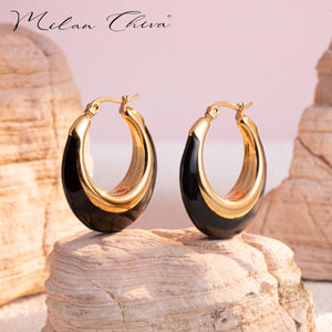 Milan Chiva Gold Hoop Earrings for Women 14k Gold Plated Huggie Earrings Enamel Chunky Statement Jewelry Gifts MCE-1005BK