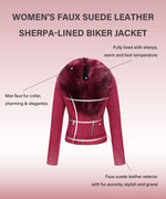 Load image into Gallery viewer, Bellivera Women's Faux Leather Suede Jacket Motocycle Sherpa-Lined Coat with Removable Fur Collar 8830 Red M
