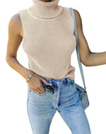 Load image into Gallery viewer, MACNOORA Womens Sleeveless Sweater Vest Turtleneck Ribbed Knit Tank Tops Basic Slim Fit Top Apricot
