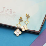 Load image into Gallery viewer, LeCalla 925 Sterlings silver Mother of Pearl Long Drop Earrings | 14K Gold-Plated CZ Three Clover Flower Drop Dangle Earring for Women
